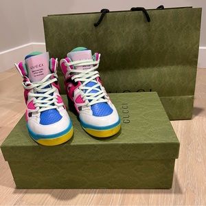 Gucci Shoes | Gucci Basket Sneakers | Color: Pink/White | Size: 34 |New